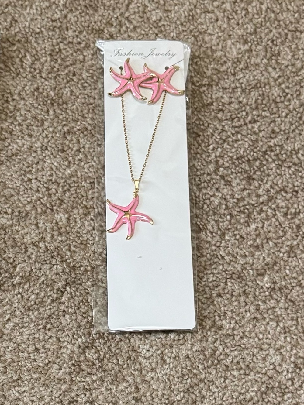 Fashion Jewelry Women’s Starfish Necklace & Earring Sets - Gold and Pink